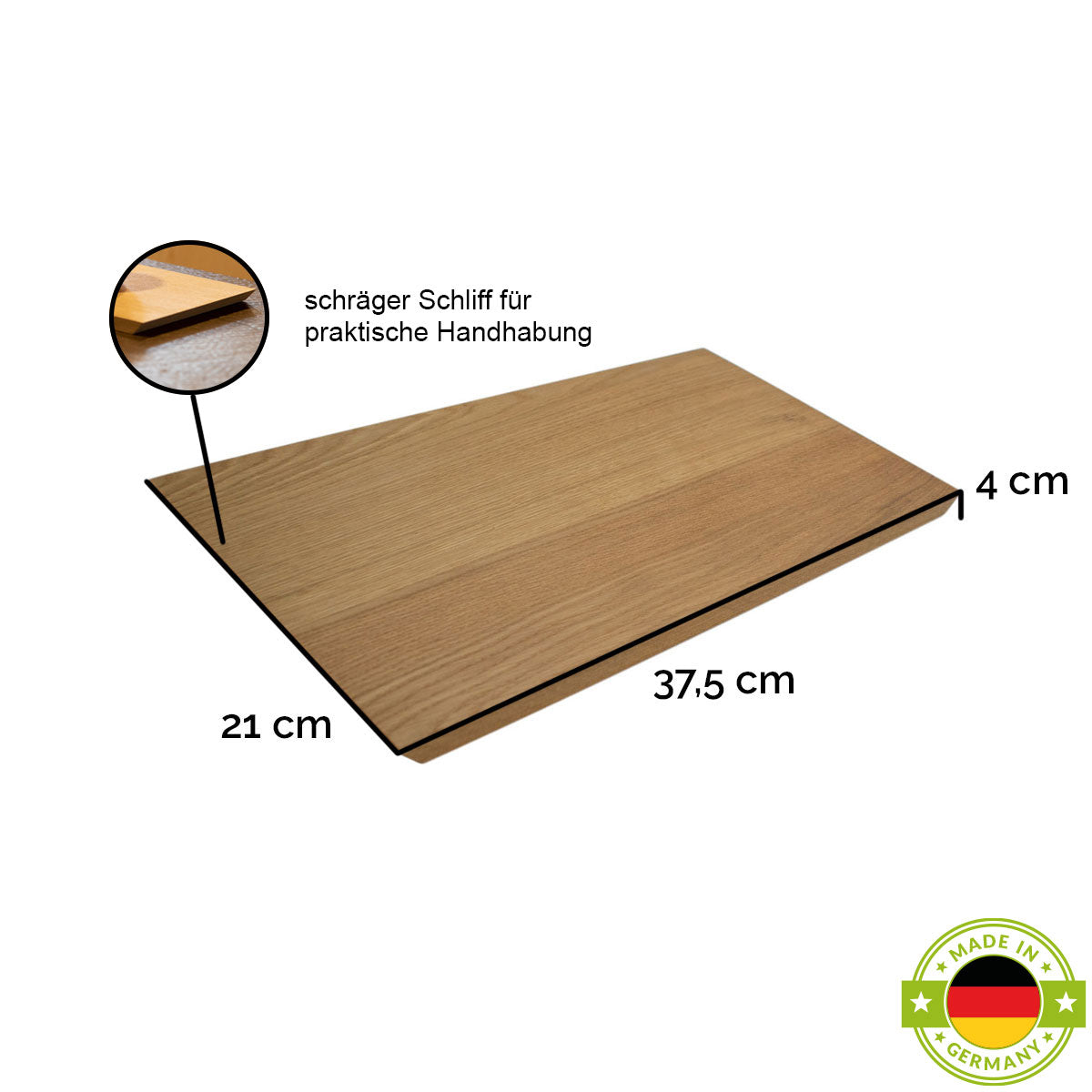 Schneide- und Jausenbrett 'Slope'  | natur ungeölt | L37,5 x B21 x H4 cm | abgeschrägte Seitenkanten