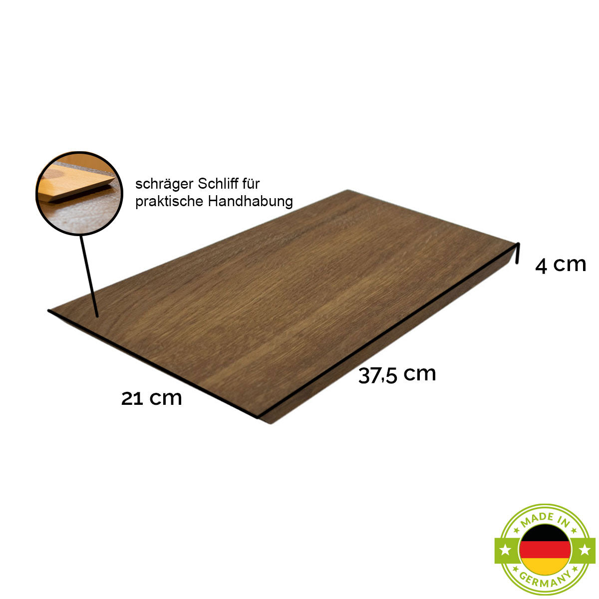Schneide- und Jausenbrett 'Slope'  | dunkel geräuchert und natur geölt | L37,5 x B21 x H4 cm | abgeschrägte Seitenkanten
