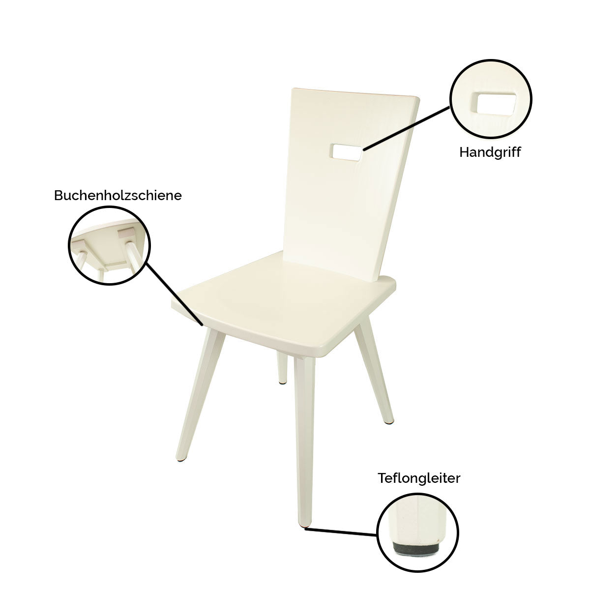 Eleganter Stuhl  'Black or White' | Vollholz Buche | deckend lackiert | Griff rechteckig | in Schwarz