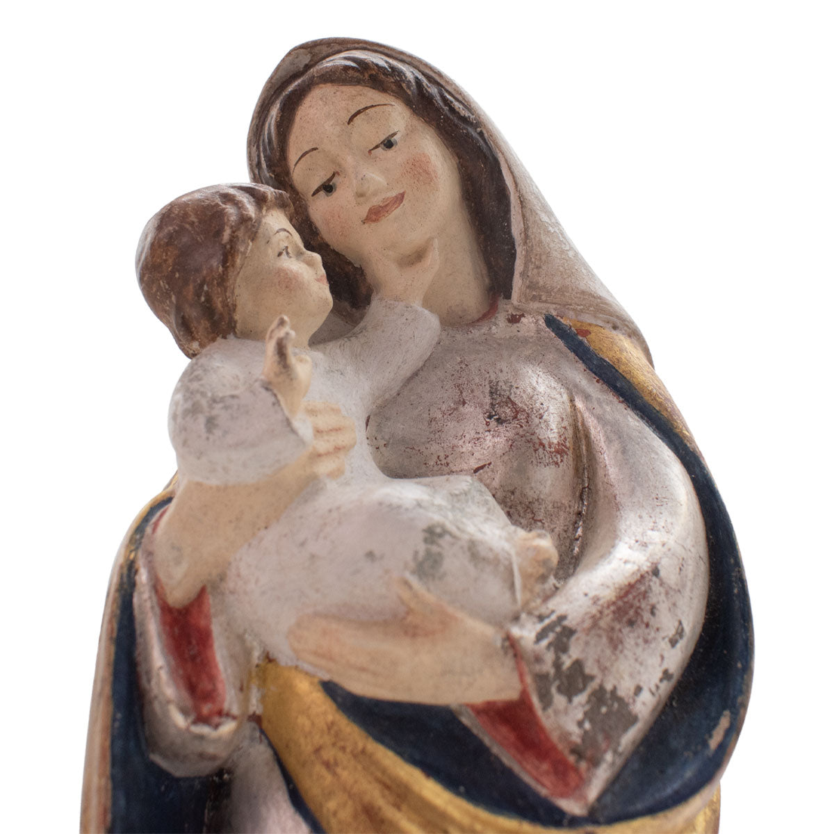 Madonna der Liebe mit Kind | Massivholz Figur | Echtgold + Silber antikisiert | Höhe 21 cm | Made in Südtirol