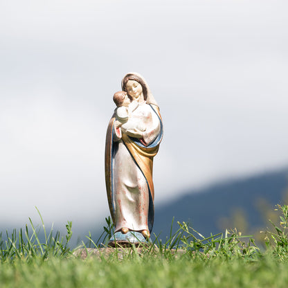 Madonna der Liebe mit Kind | Massivholz Figur | Echtgold + Silber antikisiert | Höhe 21 cm | Made in Südtirol