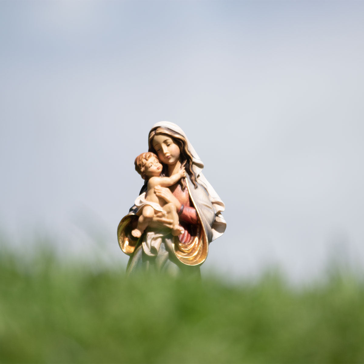 Madonna der Hoffnung mit Kind | Massivholz Figur | Natur | Höhe 6,5 cm | Made in Südtirol