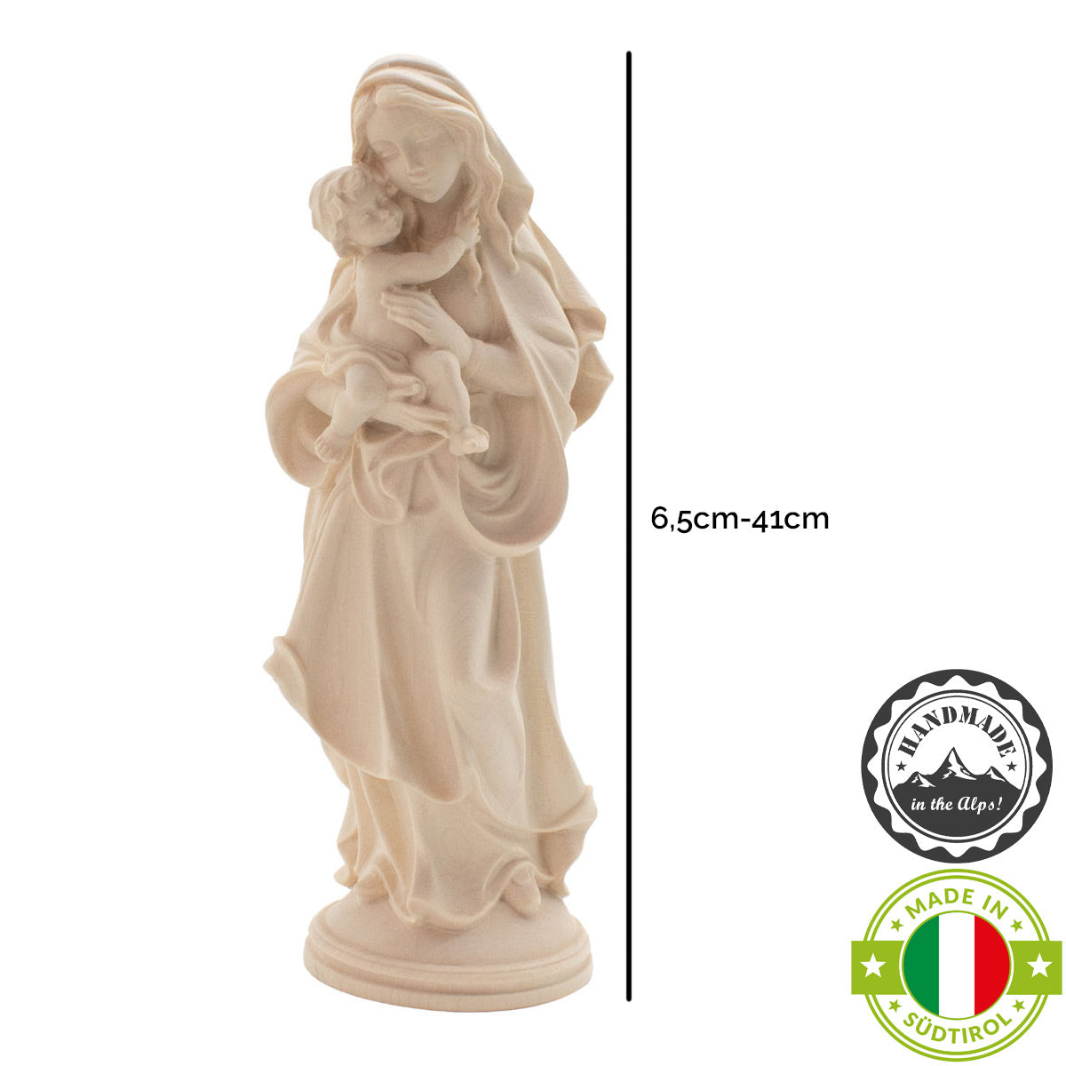 Madonna der Hoffnung mit Kind | Massivholz Figur | Natur | Höhe 6,5 cm | Made in Südtirol
