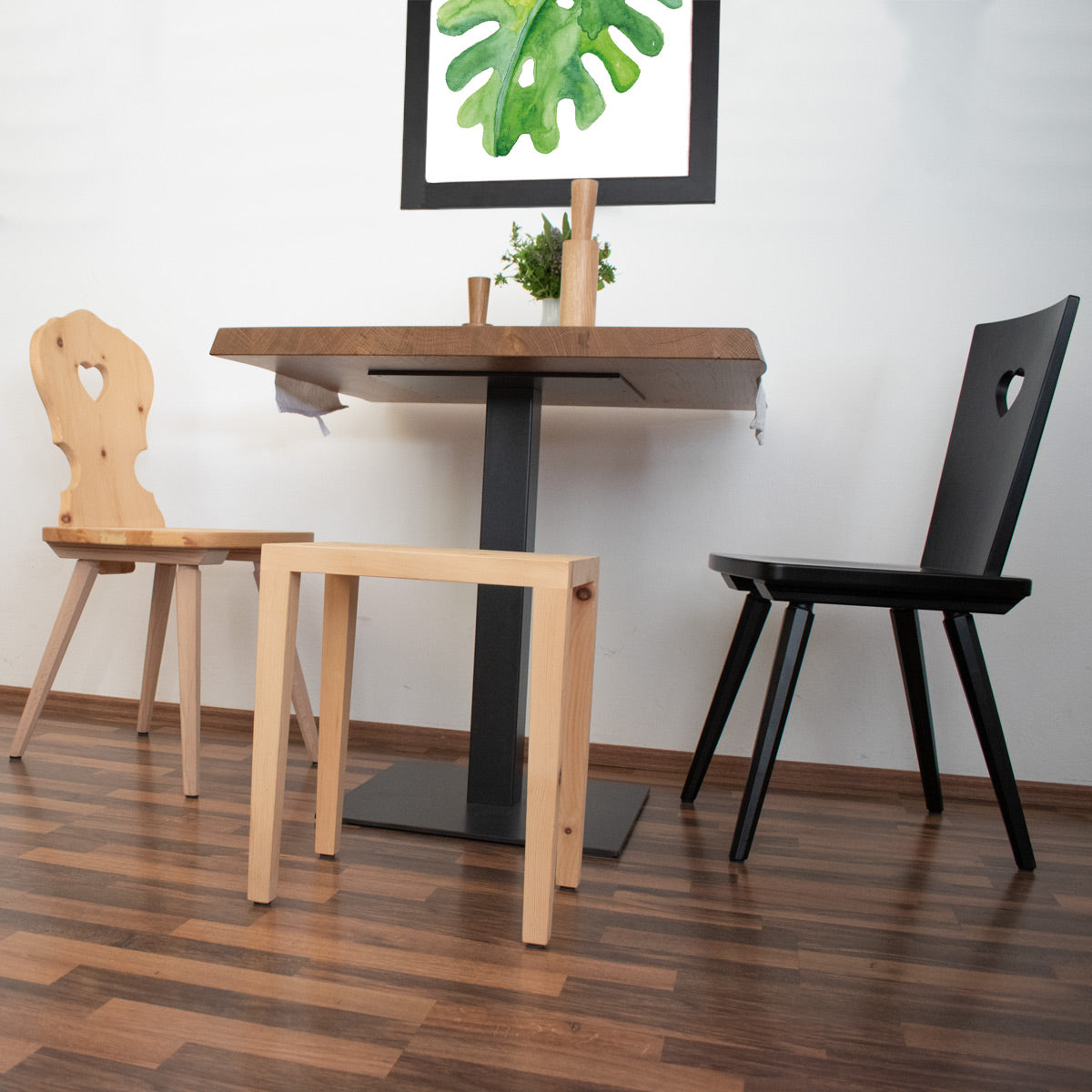 Massivholzhocker 'Tender' in Zirbe Natur roh - Made in Südtirol
