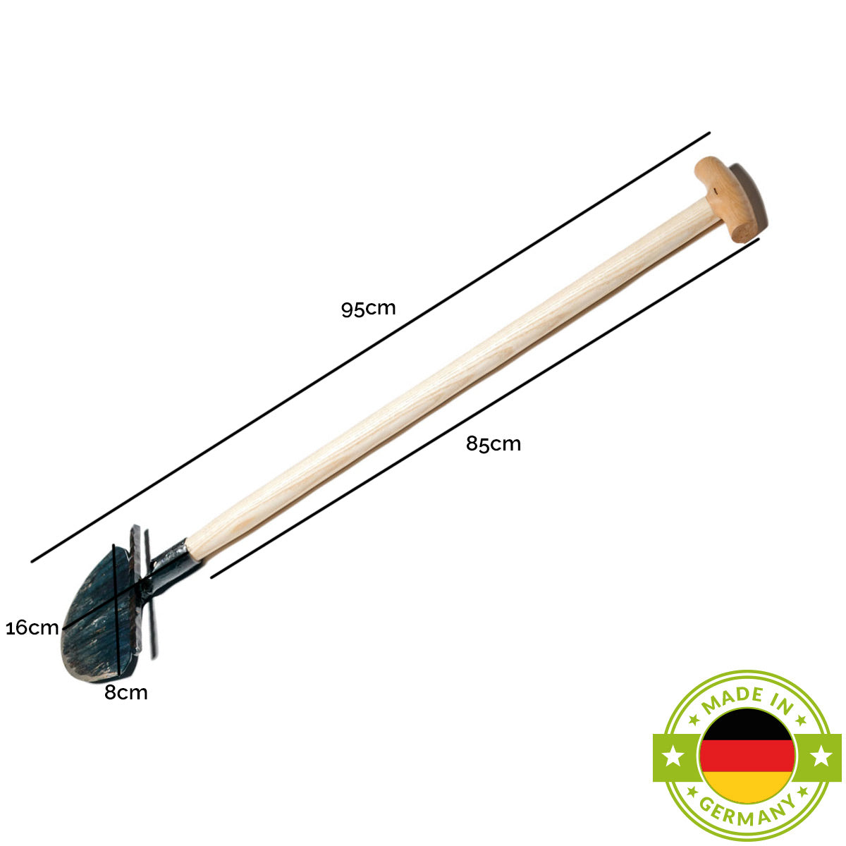Rasenkantenstecher mit Tritt, 85 cm Eschenholzstiel und Halbmond-Messer