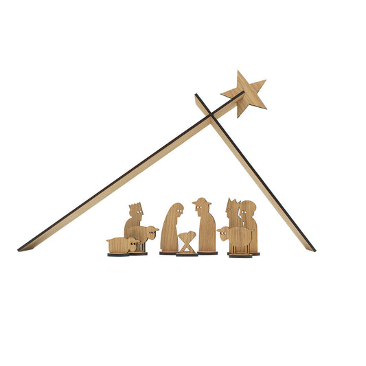 Moderne Holzkrippe ‘Einfach Weihnachten’ | 10-teilig | Eiche hell geölt | zum Zusammenstecken | Made in Germany