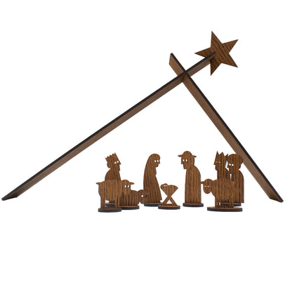 Moderne Holzkrippe ‘Einfach Weihnachten’ | 10-teilig | Eiche hell geölt | zum Zusammenstecken | Made in Germany