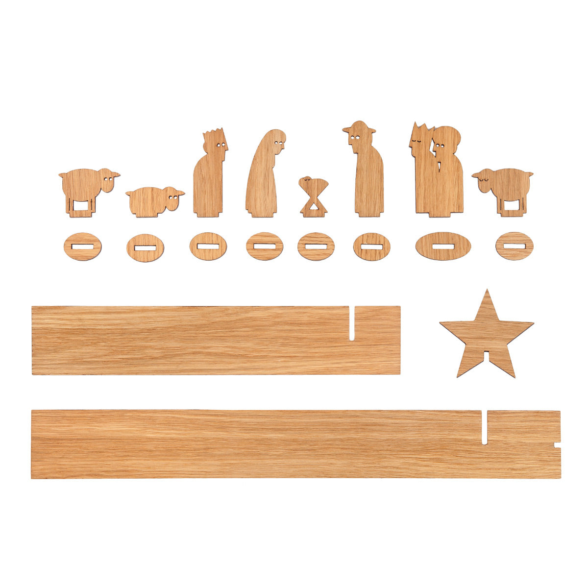 Moderne Holzkrippe ‘Einfach Weihnachten’ | 10-teilig | Eiche hell geölt | zum Zusammenstecken | Made in Germany