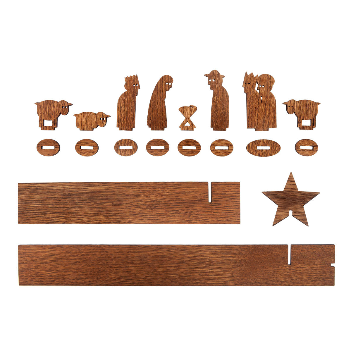 Moderne Holzkrippe ‘Einfach Weihnachten’ | 10-teilig | Eiche dunkel gebeizt | zum Zusammenstecken | Made in Germany