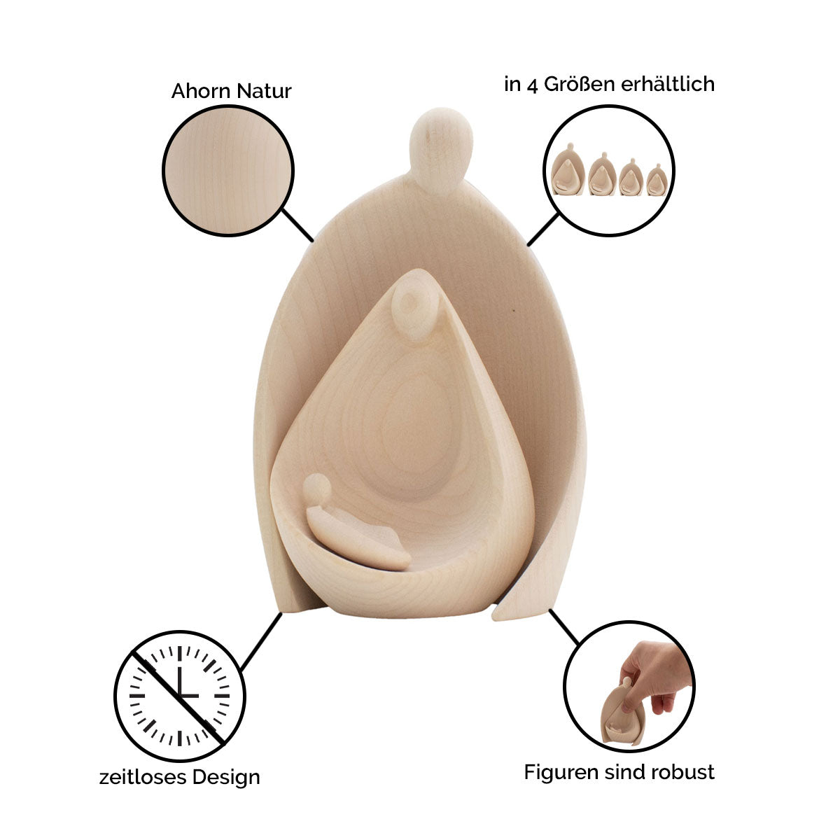 Figurenset oder Krippenfiguren-Set ‘Familie’ | 2-teilig | Made in Südtirol | Größe A - Höhe 7,5 cm | Ahorn natur