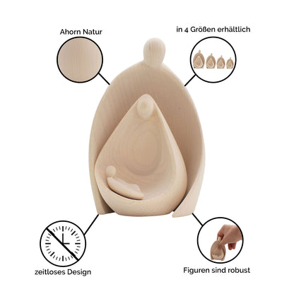 Figurenset oder Krippenfiguren-Set ‘Familie’ | 2-teilig | Made in Südtirol | Größe A - Höhe 7,5 cm | Ahorn natur