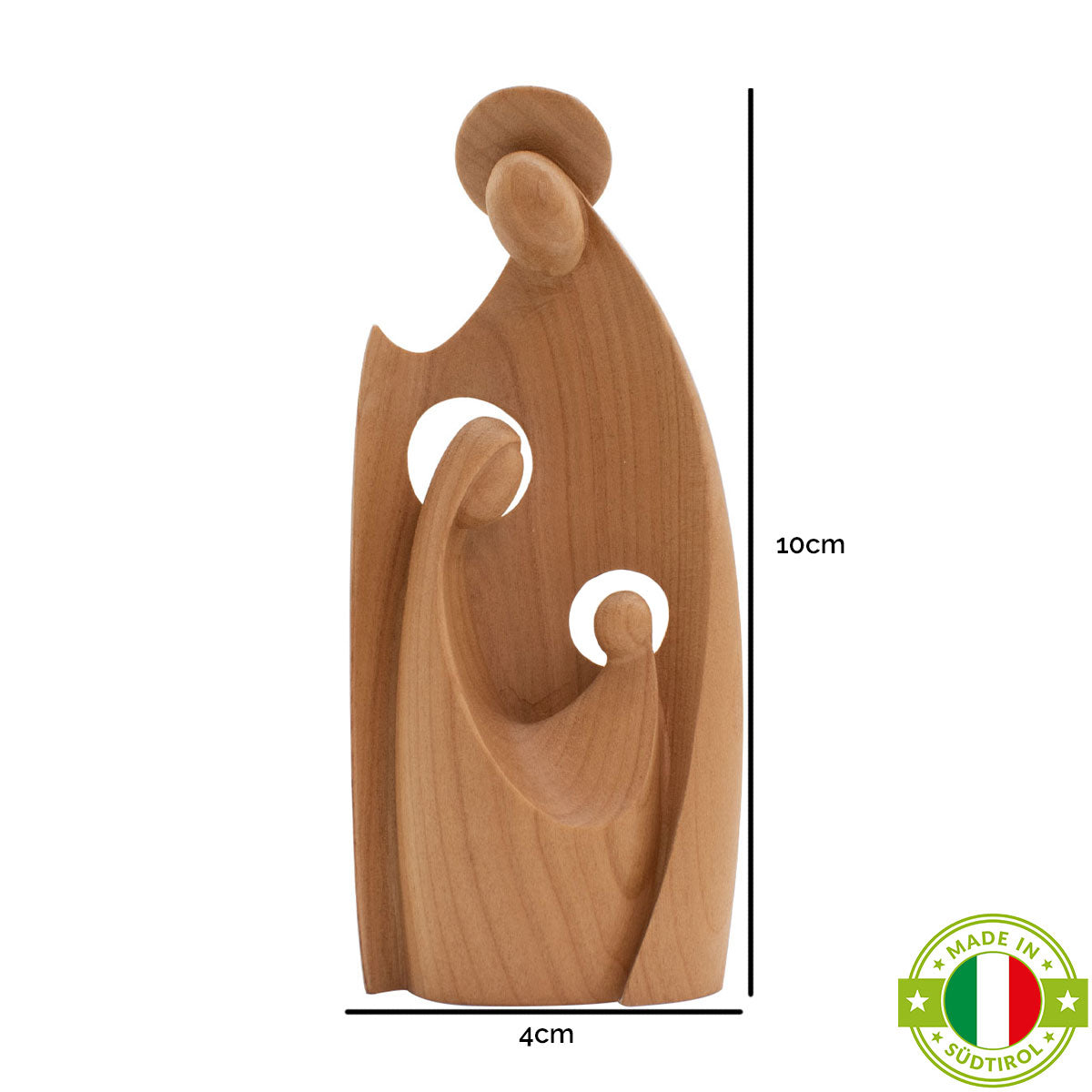 Krippenblock ‘Heilige Familie’ | aus einem Holzstück gefertigt | Made in Südtirol | Kirsche satiniert | Höhe 10 cm