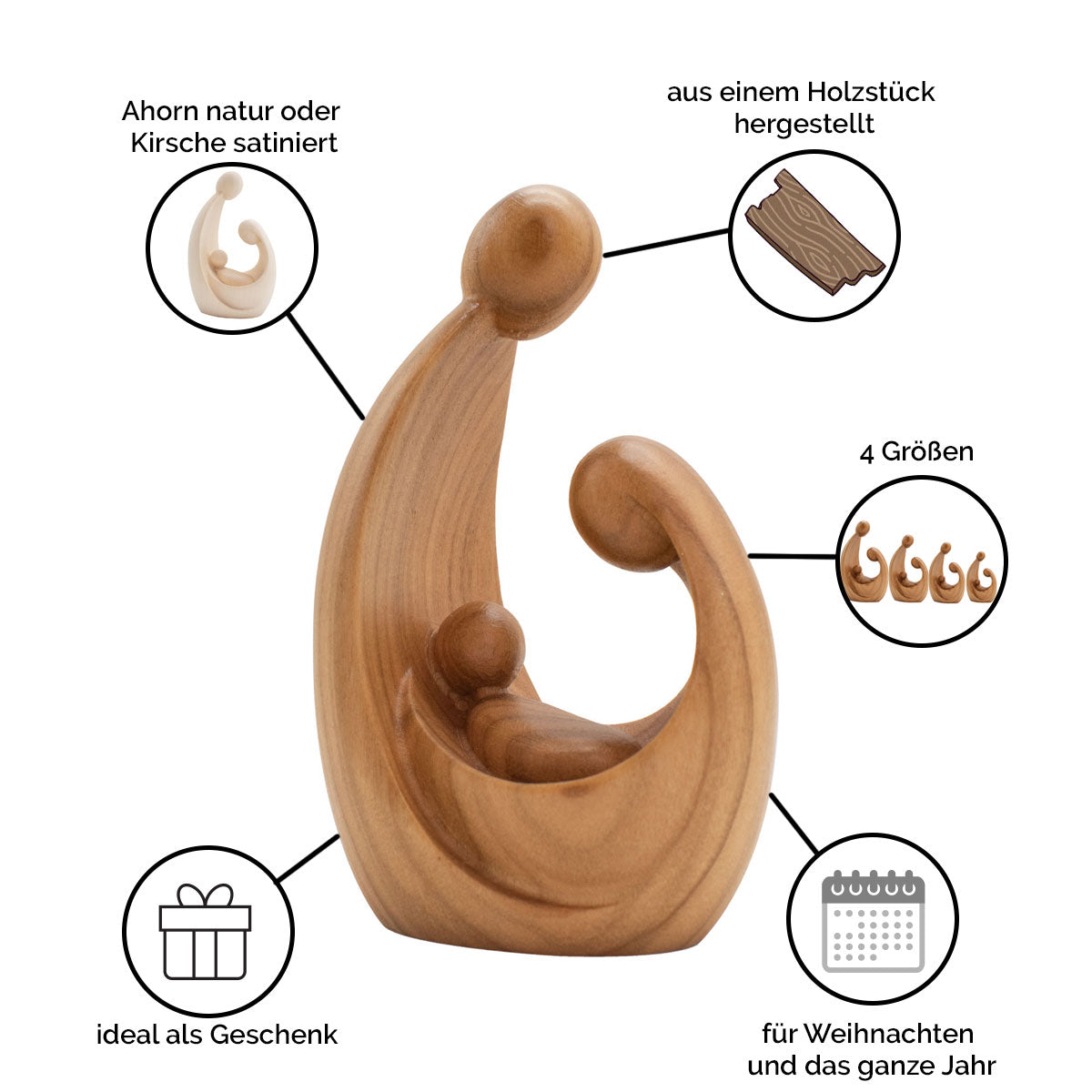 Block-Familie | Krippenblock ‘Geborgenheit’ | aus einem Holzstück gefertigt | Made in Südtirol | Kirsche satiniert | Höhe 7 cm