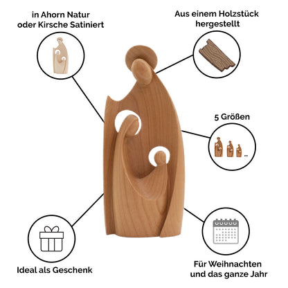 Krippenblock ‘Heilige Familie’ | aus einem Holzstück gefertigt | Made in Südtirol | Ahorn natur | Höhe 8,5 cm