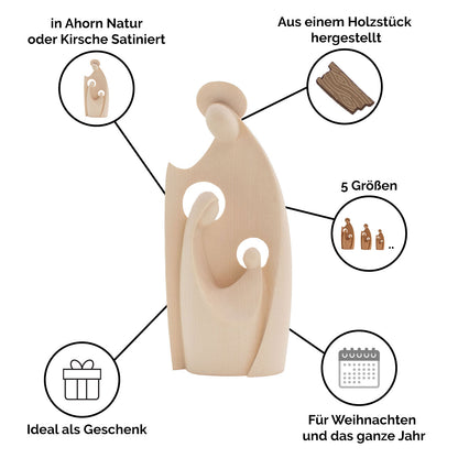 Krippenblock ‘Heilige Familie’ | aus einem Holzstück gefertigt | Made in Südtirol | Ahorn natur | Höhe 8,5 cm