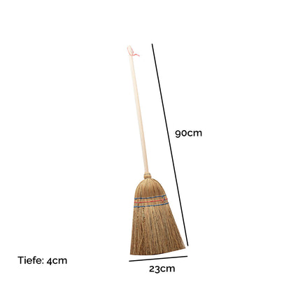 Kinder-Reisstrohbesen aus Naturmaterialien | zum Fegen oder als Hexenbesen | Länge 90 cm | CE-geprüft