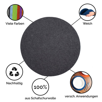 Sitz- oder Tisch-Auflage 'Color' | rund | aus 100% Schafwolle | Lind Grün | Durchmesser 34 cm | Materialstärke 5 mm | Made in Germany