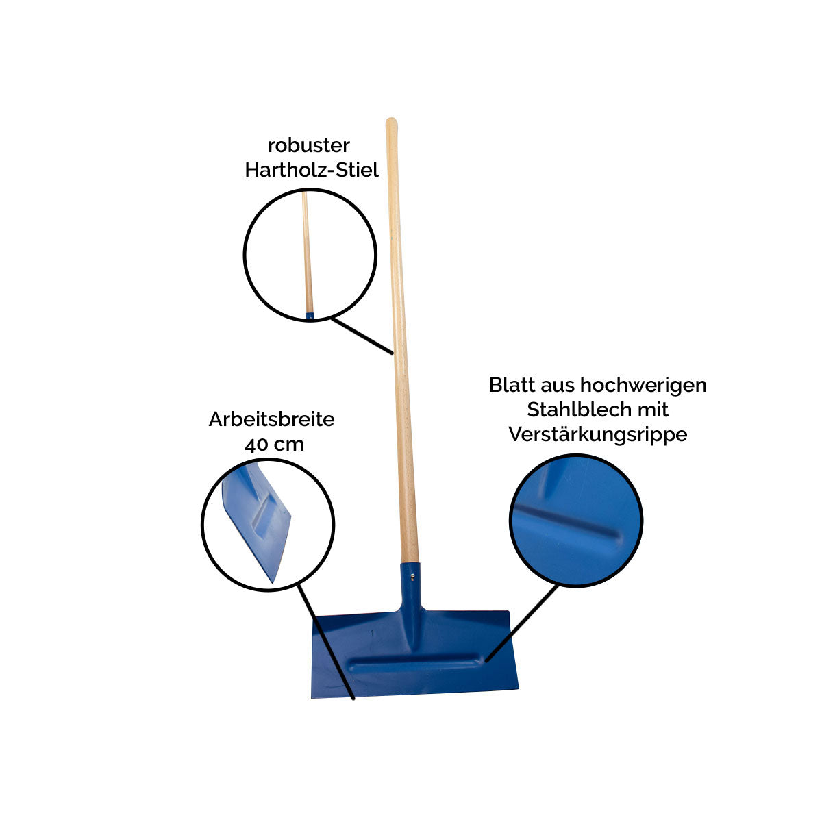 Stahl-Schneeschieber / Schneescharre mit Holzstiel | Blattbreite 40 cm