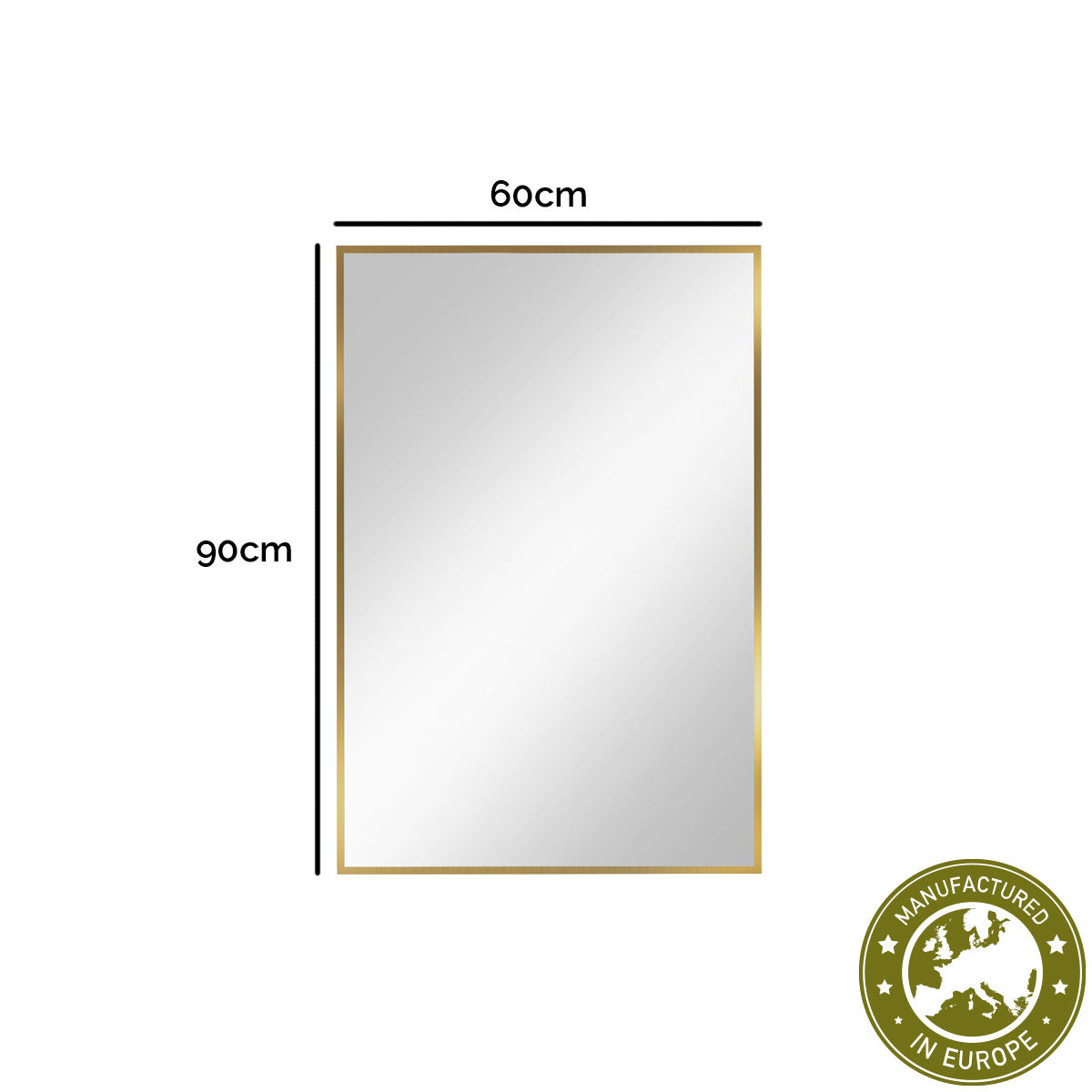 Spiegel rechteckig 'Er' | 60 x 90 x 0,4 cm | in gold | Manufactured in Europe
