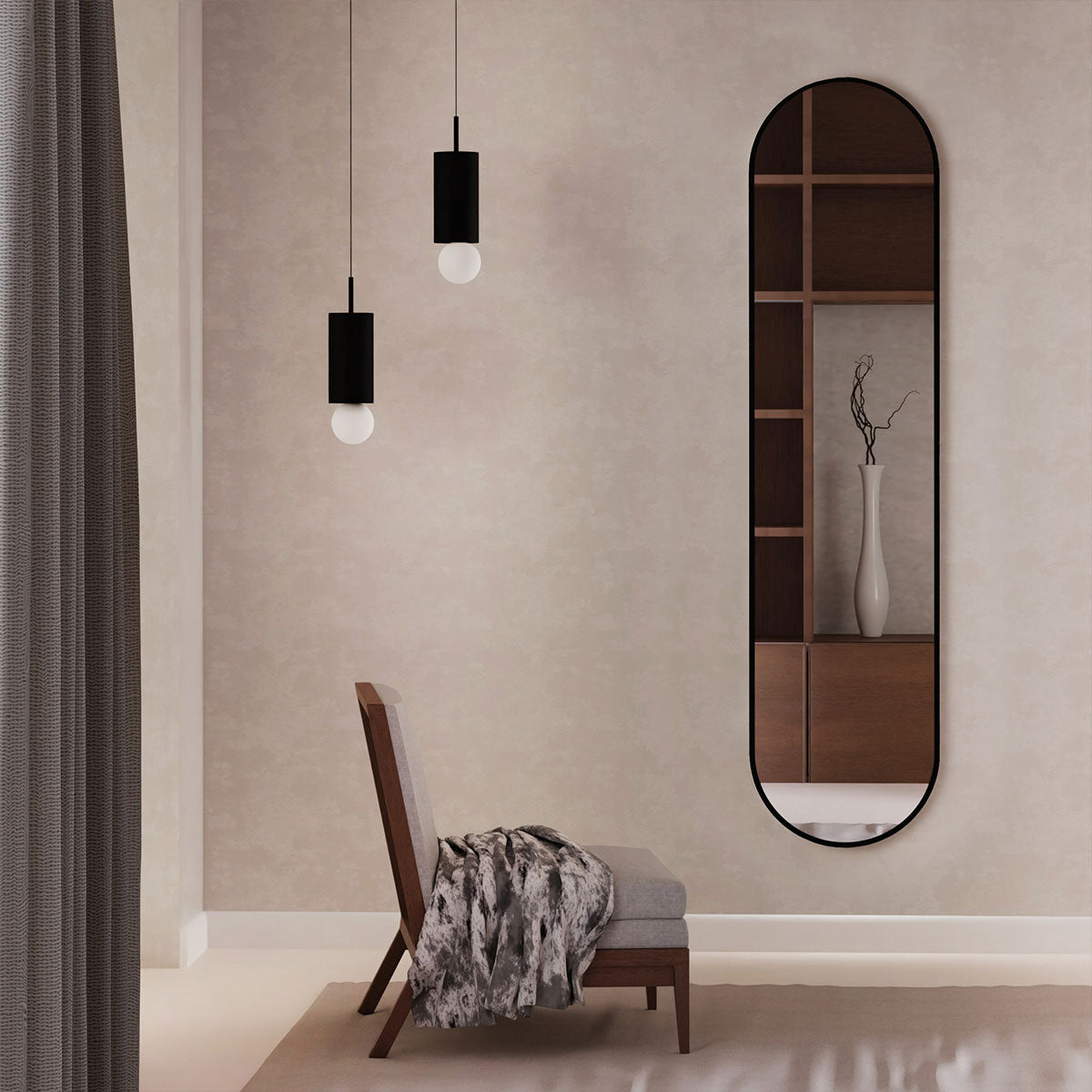Spiegel pastillenförmig 'Pille' | 95 x 40 cm | in schwarz | Manufactured in Europe
