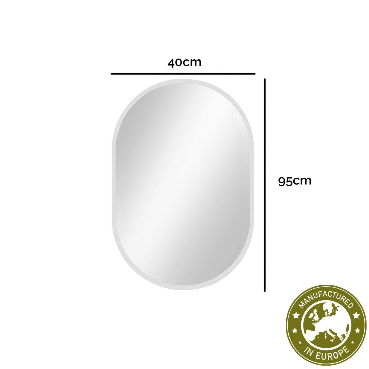 Spiegel pastillenförmig 'Pille' | 95 x 40 cm | in weiß | Manufactured in Europe