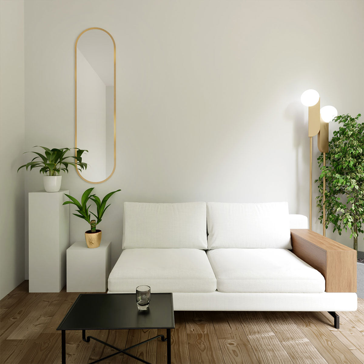 Spiegel pastillenförmig 'Pille' | 155 x 40 cm | in gold | Manufactured in Europe