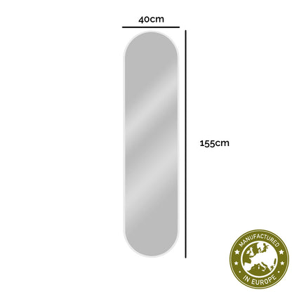 Spiegel pastillenförmig 'Pille' | 155 x 40 cm | in weiß | Manufactured in Europe