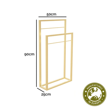 Handtuchhalter zweiläufig stehend 'Mia' | Metallhohlrohr lackiert | in gold | 50 x 25 x 90 cm | Manufactured in Europe
