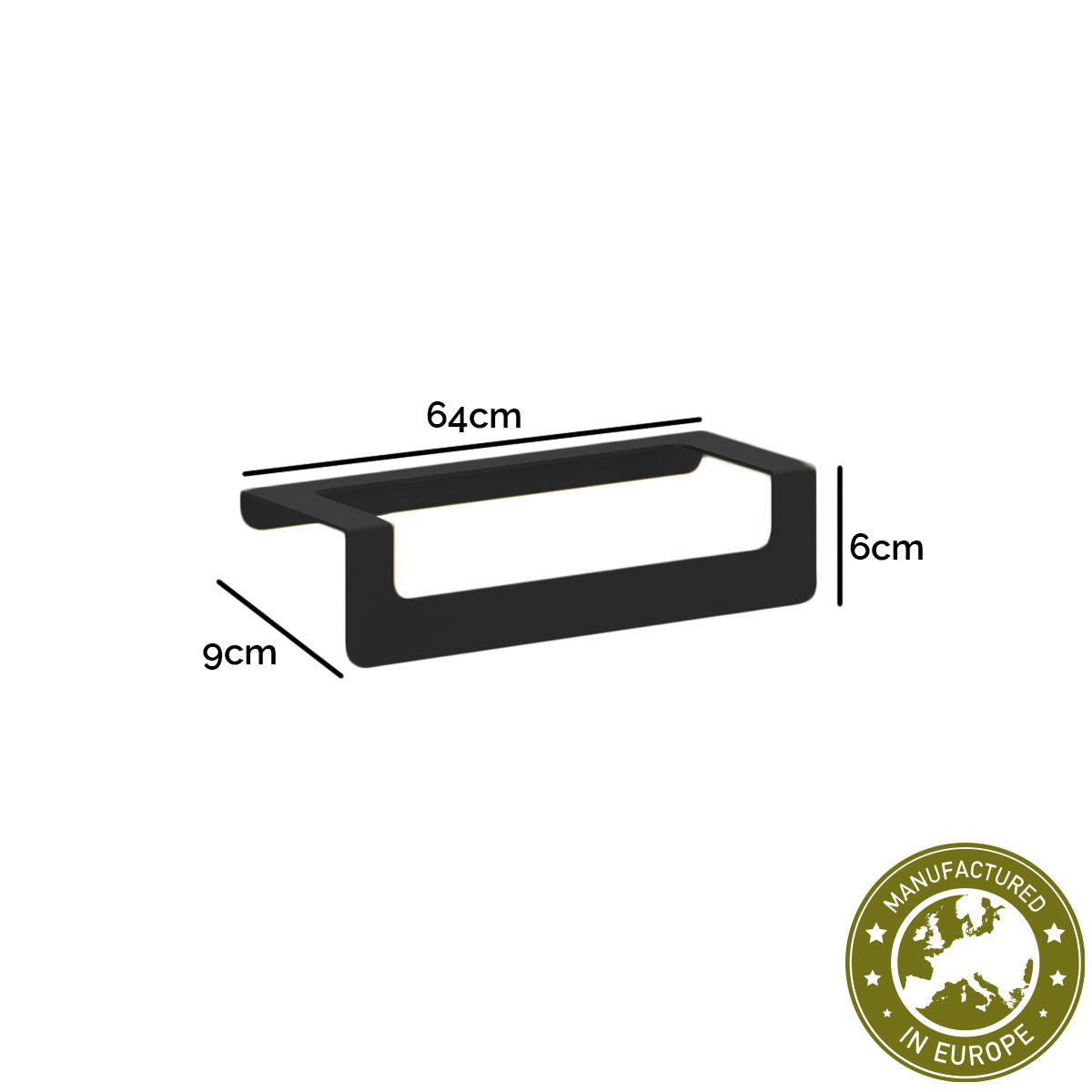Handtuchhalter Wandmontage 'Jonatan' | Stahlblech 2 mm lackiert | 64 x 9 x 6 cm | in schwarz | Manufactured in Europe