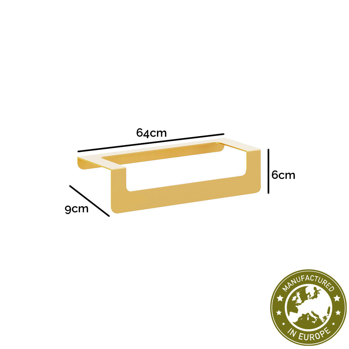 Handtuchhalter Wandmontage 'Jonatan' | Stahlblech 2 mm lackiert | 64 x 9 x 6 cm | in gold | Manufactured in Europe
