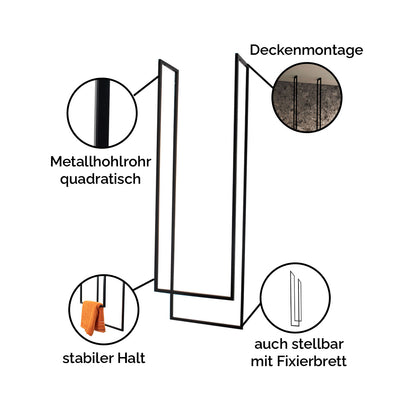 Handtuchhalter zweiläufig hängend 'Liam' | Metallhohlrohr lackiert | 40 x 20 x 110 cm | in schwarz | Manufactured in Europe