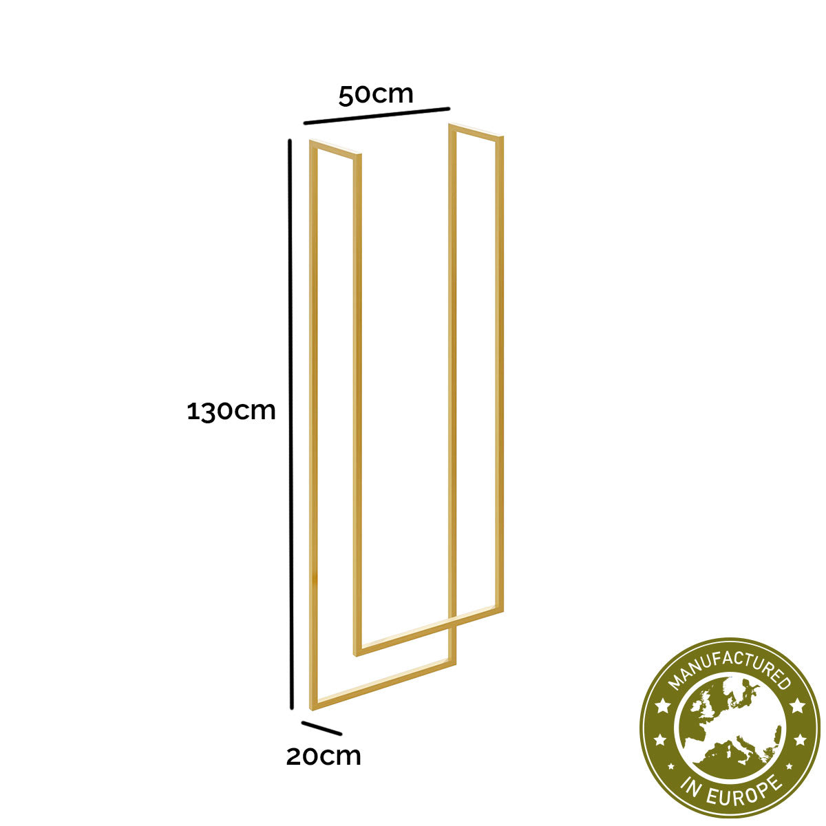 Handtuchhalter zweiläufig hängend 'Liam' | Metallhohlrohr lackiert | 50 x 20 x 130 cm | in gold | Manufactured in Europe