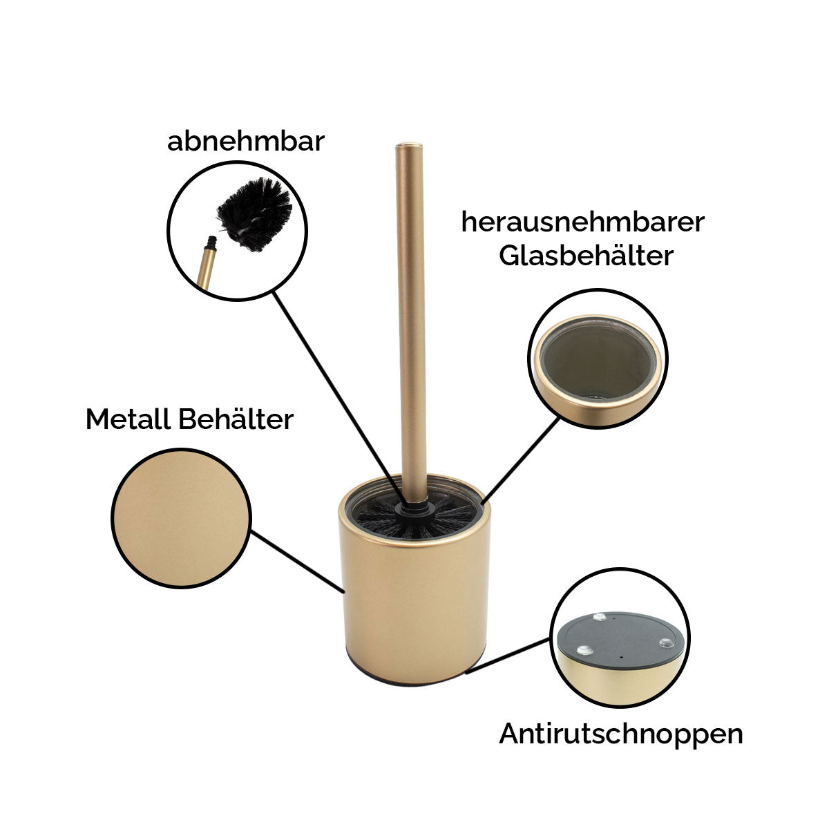 WC-Bürste 'Milo' | Glas-Metall-Behälter | in schwarz | Manufactured in Europe
