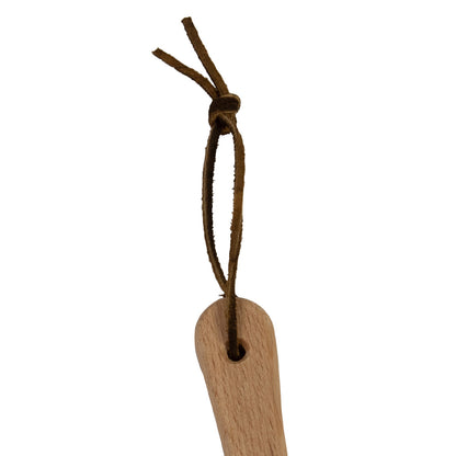 Robuster Schuhlöffel aus Buchenholz mit Lederband | langstielig | 370x34x11 mm