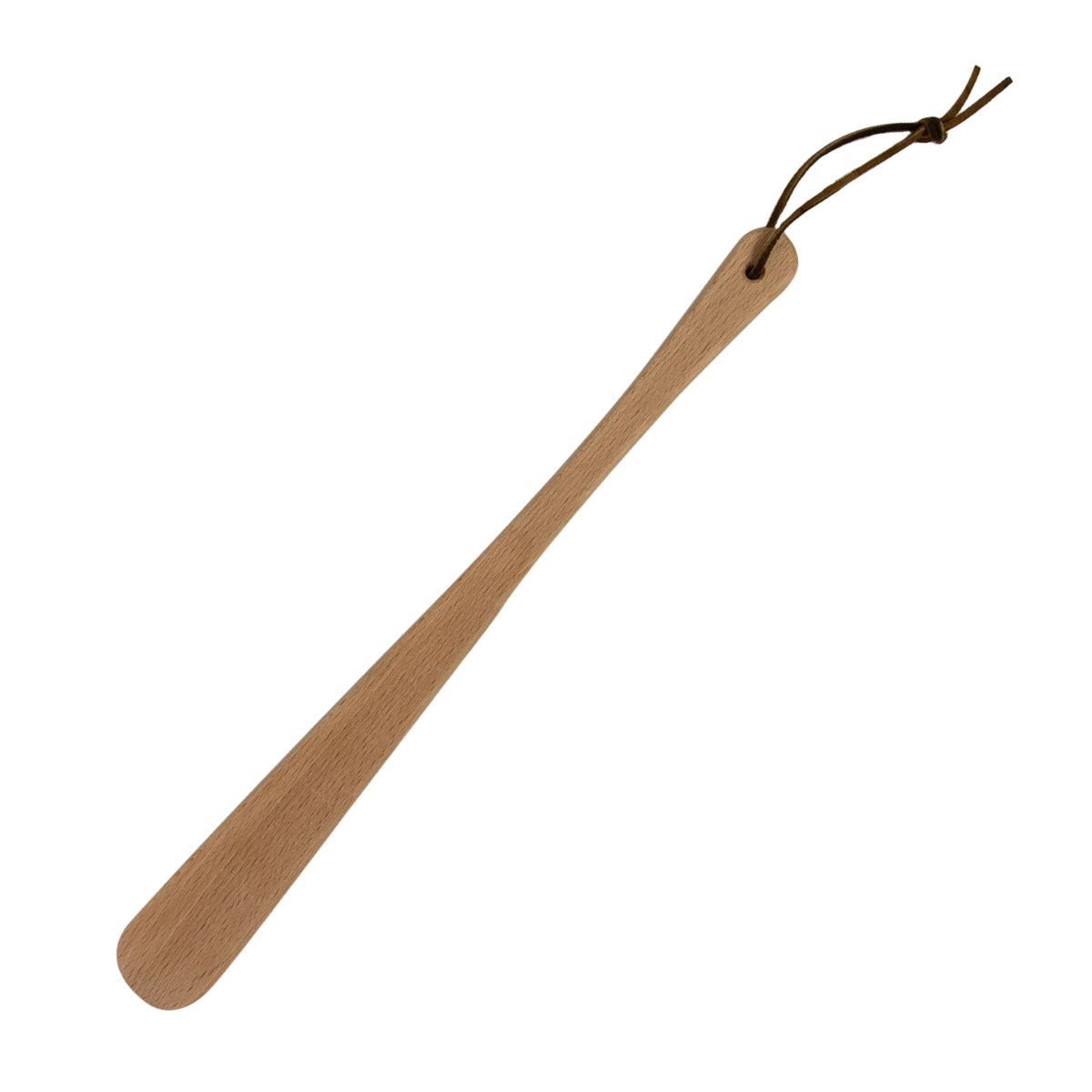 Robuster Schuhlöffel aus Buchenholz mit Lederband | langstielig | 370x34x11 mm