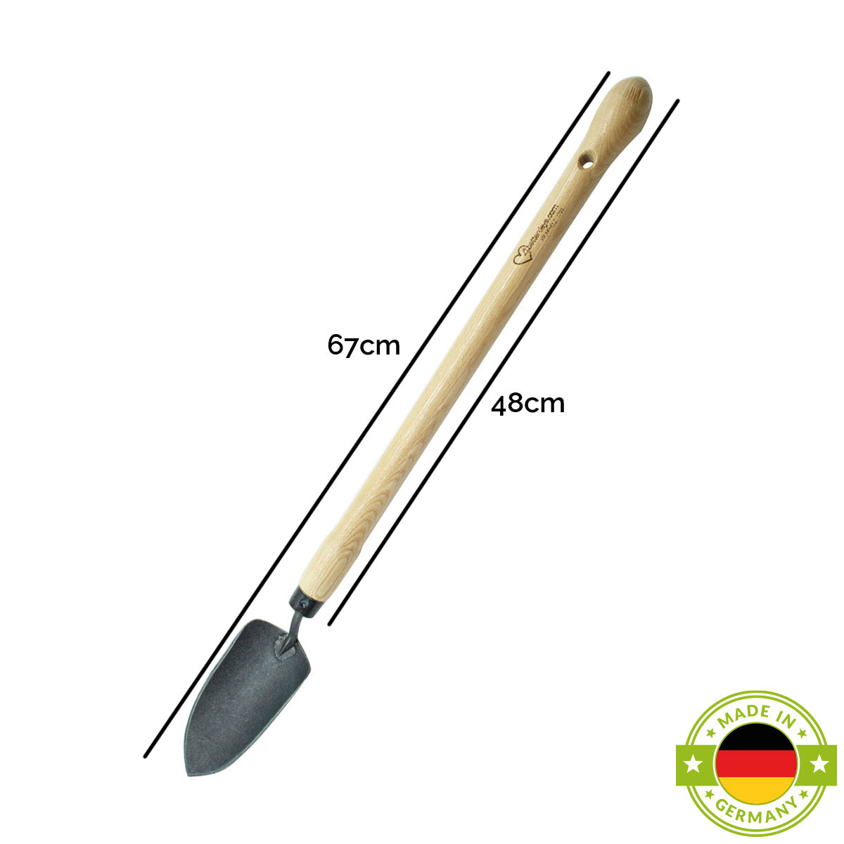 Pflanzkelle schmal | aus Schwedenstahl | mit 14 cm ergonomischen Eschengriff | handgeschmiedet in Deutschland