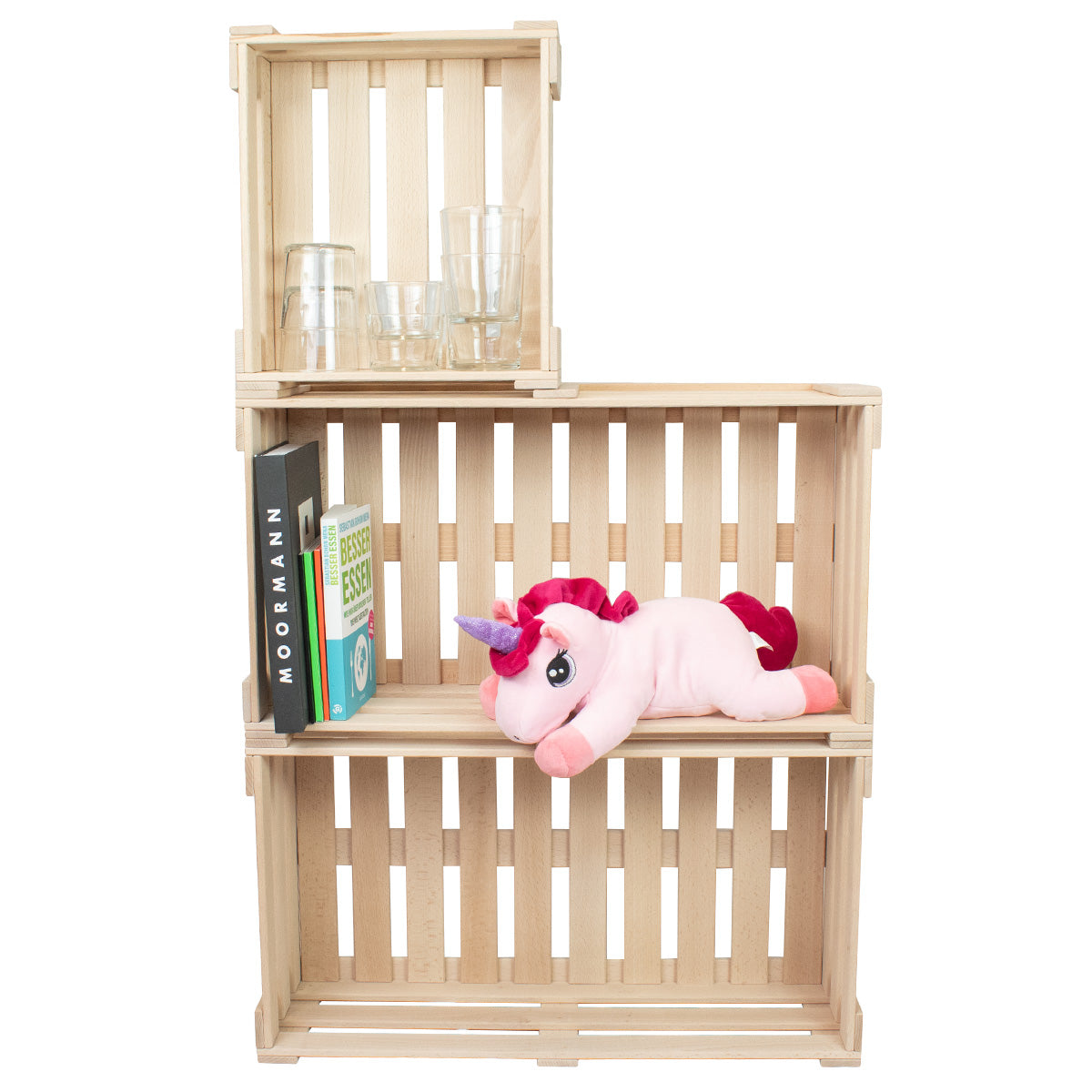 Universal Holzkisten | S B 33 x T 37 x H 13 cm | in Buche | individuell einsetzbar | stapelbar | Made in Germany