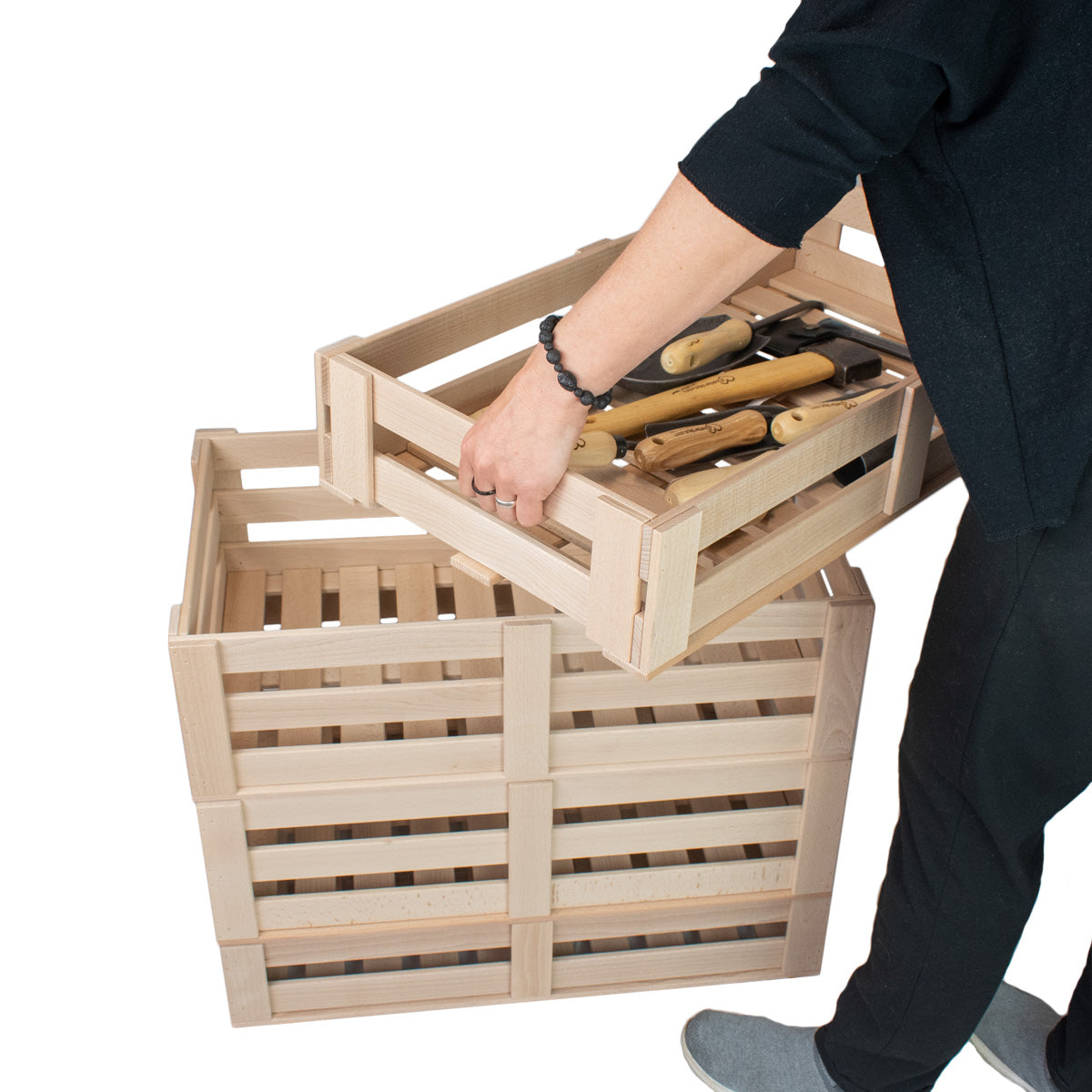 Universal Holzkisten | S B 33 x T 37 x H 13 cm | in Buche | individuell einsetzbar | stapelbar | Made in Germany