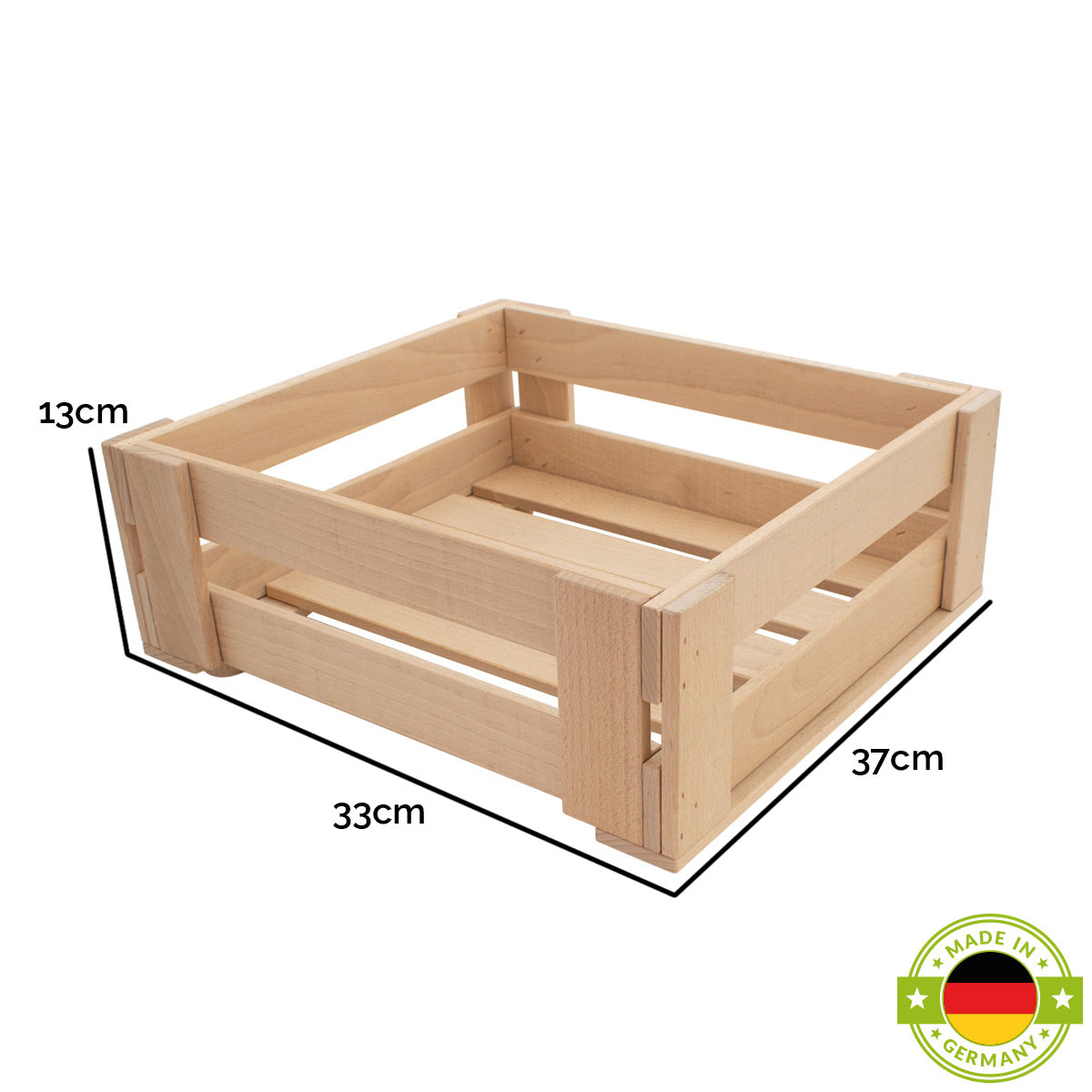 Universal Holzkisten | S B 33 x T 37 x H 13 cm | in Buche | individuell einsetzbar | stapelbar | Made in Germany