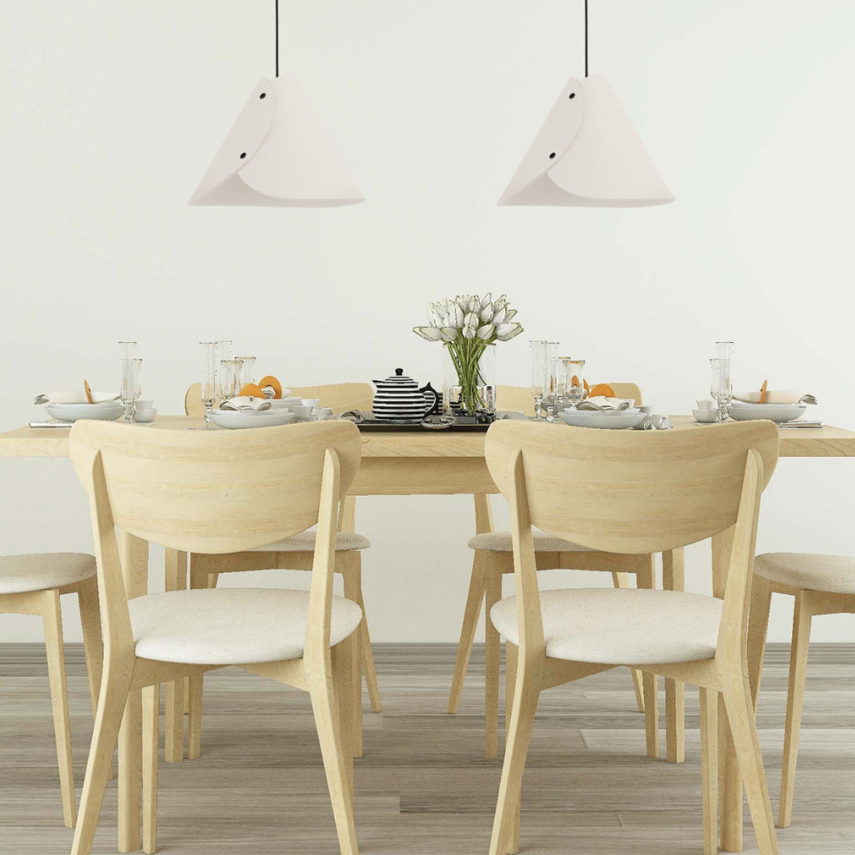 Moderne Pendelleuchte aus Filz | konisch | Weiß | Schirm 100% Merinowolle | Made in Austria
