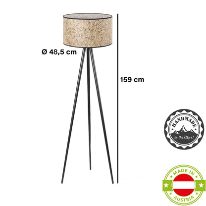 Stehleuchte Heu und Dreibein aus Holz schwarz lasiert zylindrisch 48,5 cm DM – Handarbeit aus Österreich