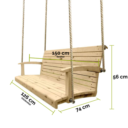 Hängebank 'Swing Times Light' -- Lärche 150x74x56 mit Polyhanfseil und 3 Sitzkissen gratis