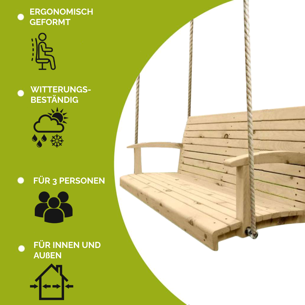 Hängebank 'Swing Times Light' -- Lärche 150x74x56 mit Polyhanfseil und 3 Sitzkissen gratis