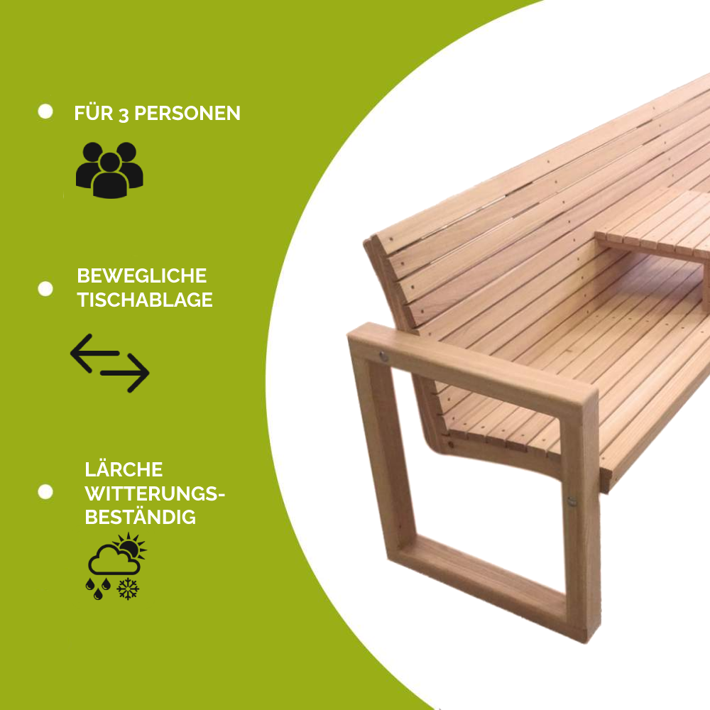 Gartenbank 'Rest Time' | massive Lärche | mit Ablage | Made in Austria