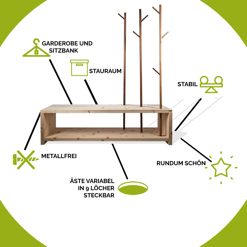 Garderobe 'MyStyle' - im Cross Country Style fichtegewachst 3cm_Staerke 150x50x45