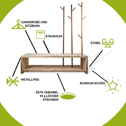 Garderobe 'MyStyle' - im Cross Country Style fichtegewachst 3cm_Staerke 150x50x45