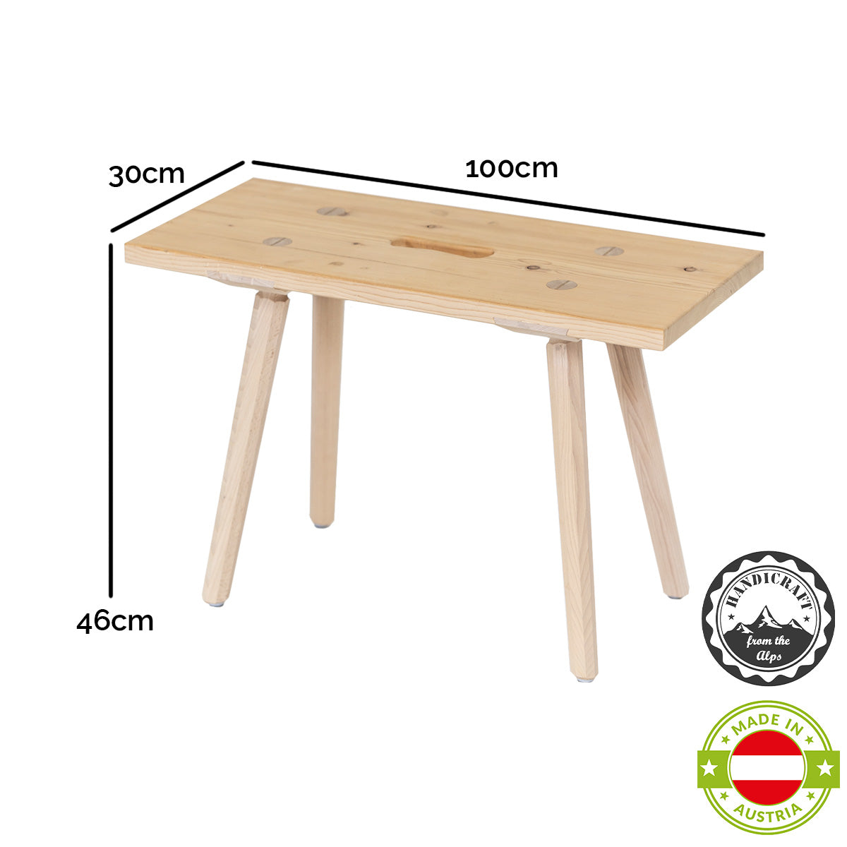 Sitzbank 'Urbank' mit Griffloch | Zirbe | B 90 x T 30 x H 46 cm