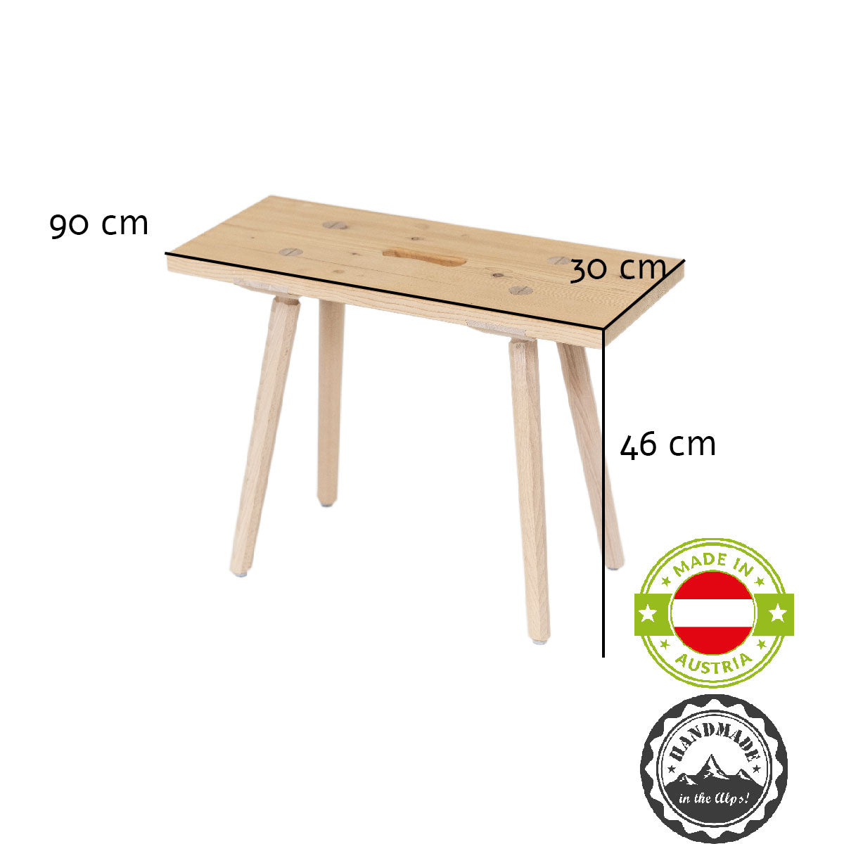 Sitzbank 'Urbank' mit Griffloch | Zirbe | B 90 x T 30 x H 46 cm