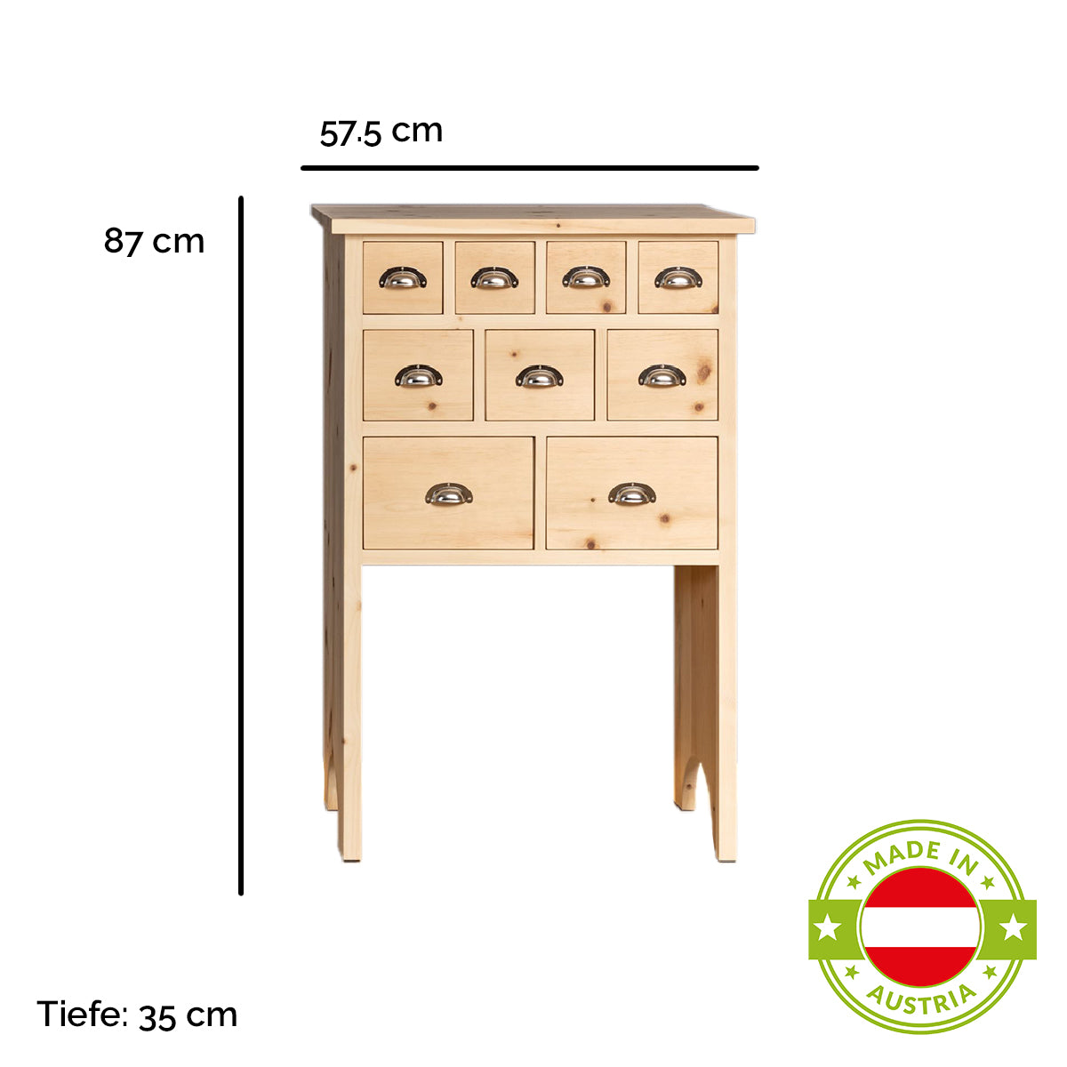Kommode 'Schatzkiste' mit Schubladen | Zirbe | B 57,5 x T 35 x H 87 cm