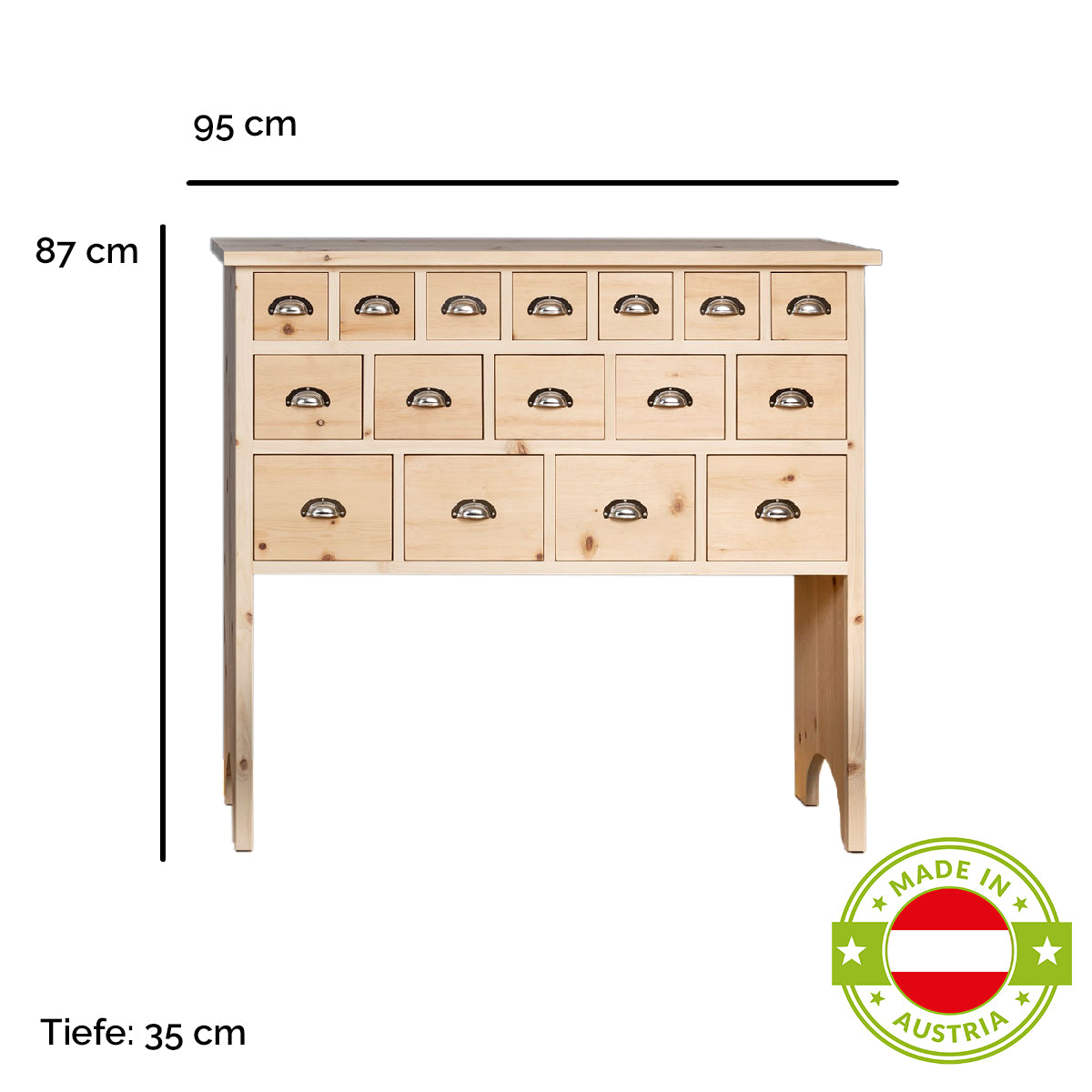 Kommode 'Schatzkiste' mit Schubladen | Zirbe | B 57,5 x T 35 x H 87 cm